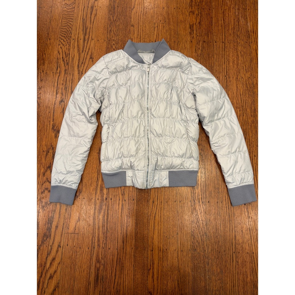Athleta Goose Down Puffer Bomber Silver Gray Jacket Small 138700